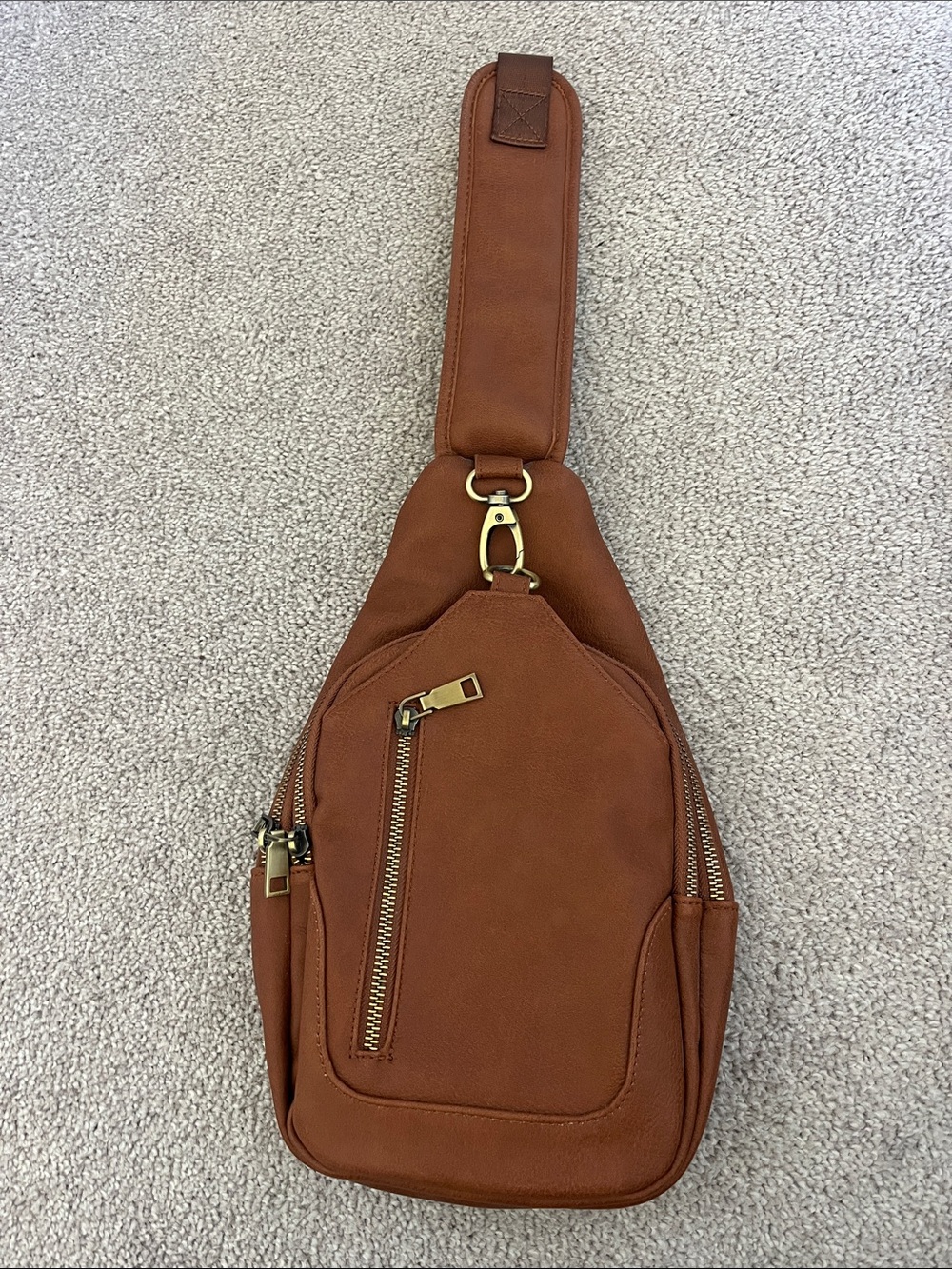 Altar'd State Tan Brown Crossbody Sling Bag with Gold Hardware